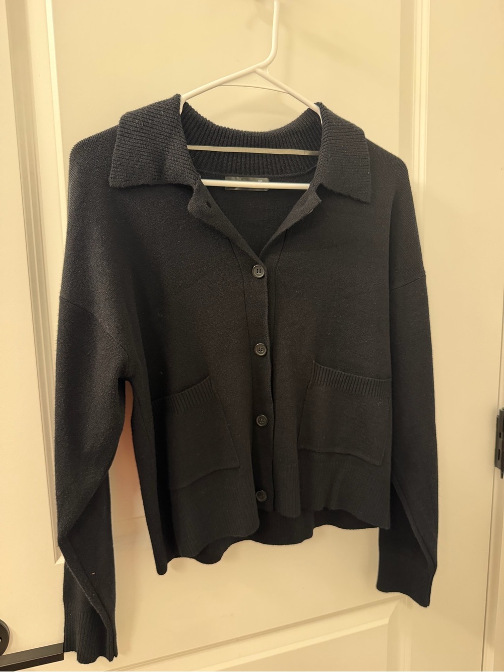 Verve Ami Black Collared Button-Front Cardigan